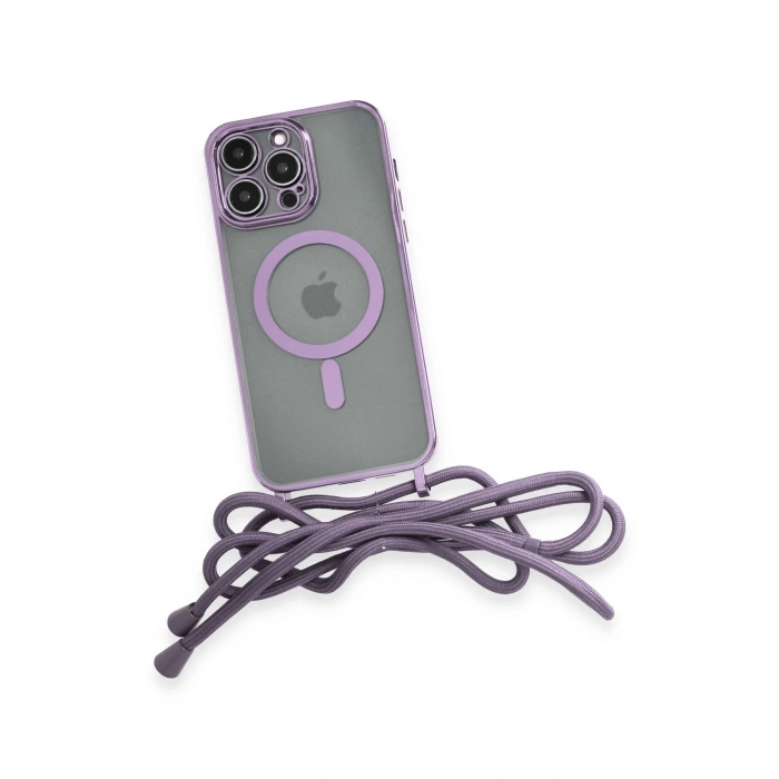 iPhone 13 Pro Max Kılıf Divo Lazer Askılı Magsafe Kapak - Lila