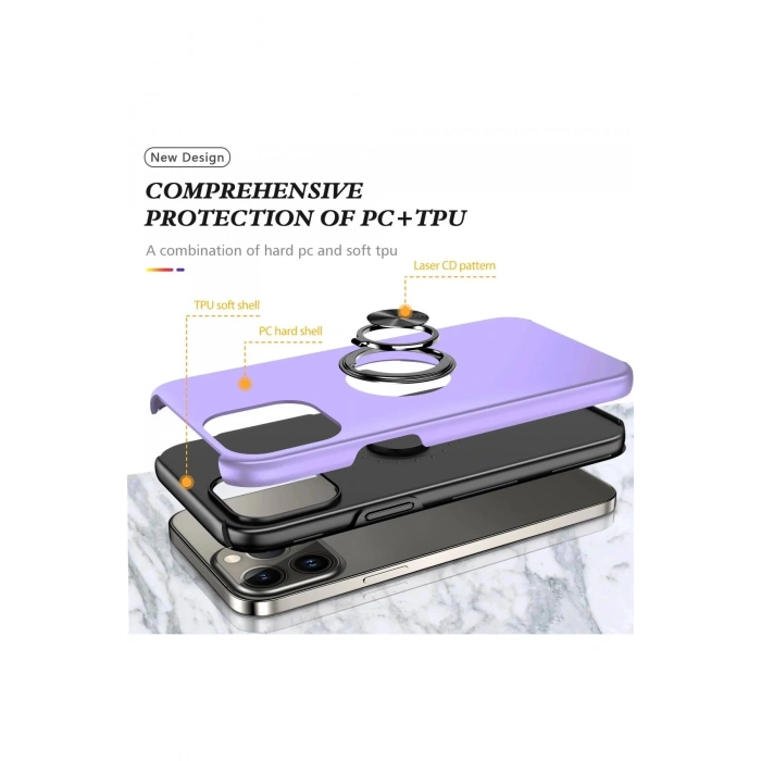 iPhone 13 Pro Max Kılıf Elit Yüzüklü Kapak - Mor