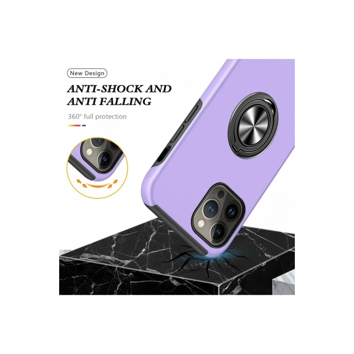 iPhone 13 Pro Max Kılıf Elit Yüzüklü Kapak - Mor