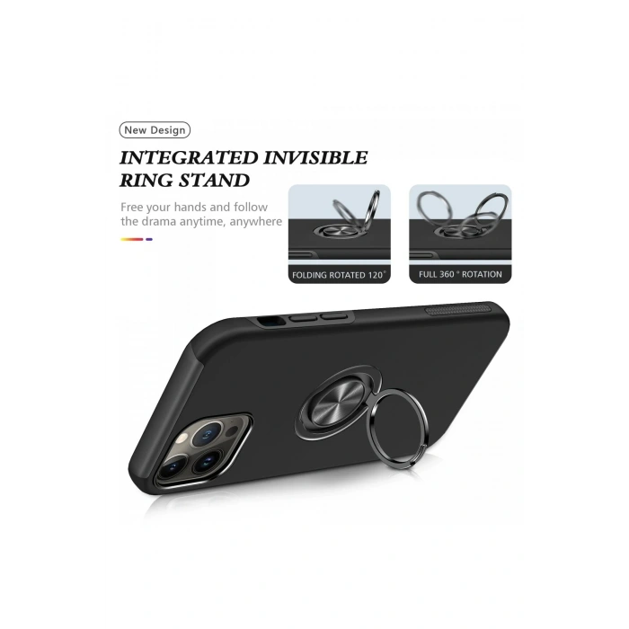 iPhone 13 Pro Max Kılıf Elit Yüzüklü Kapak - Siyah