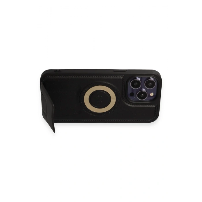 iPhone 13 Pro Max Kılıf Merkür Magneticsafe Standlı Kapak - Siyah