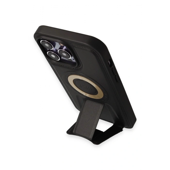 iPhone 13 Pro Max Kılıf Merkür Magneticsafe Standlı Kapak - Siyah