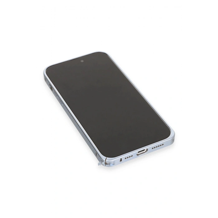 iPhone 13 Pro Max Kılıf Metal Bumper Magneticsafe Kapak - Sierra Blue