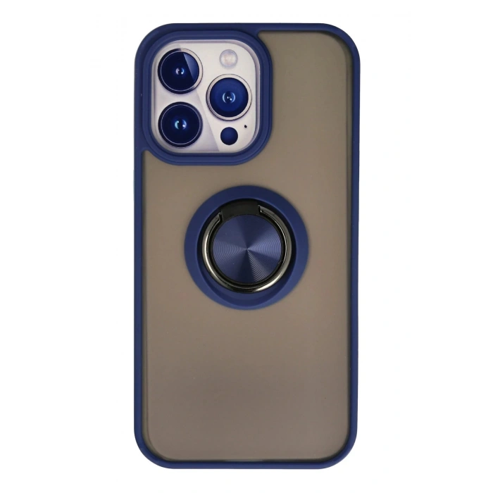 iPhone 13 Pro Max Kılıf Montreal Yüzüklü Silikon Kapak - Lacivert