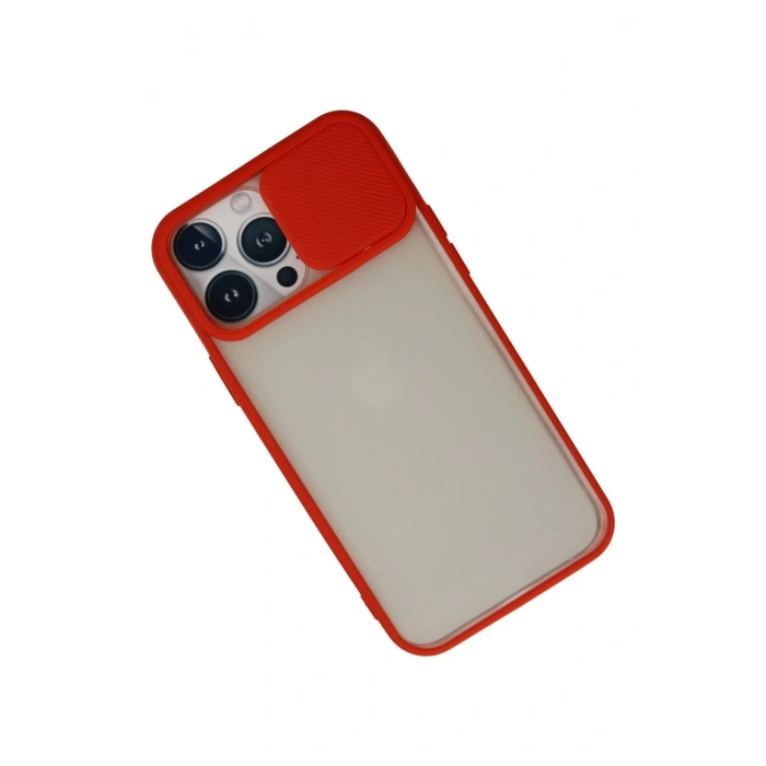 iPhone 13 Pro Max Kılıf Palm Buzlu Kamera Sürgülü Silikon - Kırmızı