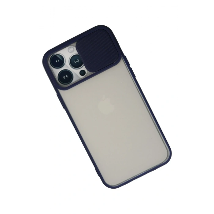 iPhone 13 Pro Max Kılıf Palm Buzlu Kamera Sürgülü Silikon - Lacivert