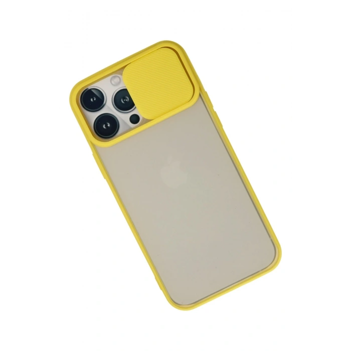 iPhone 13 Pro Max Kılıf Palm Buzlu Kamera Sürgülü Silikon - Sarı