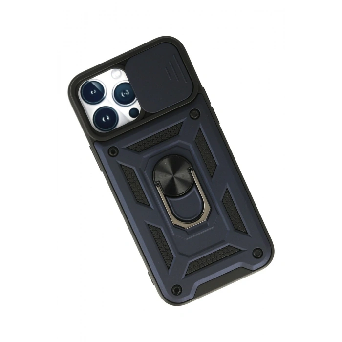 iPhone 13 Pro Max Kılıf Pars Lens Yüzüklü Silikon - Lacivert