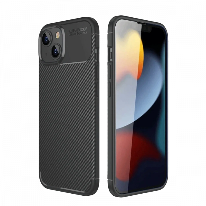 iPhone 14 Kılıf Auto Focus Karbon Kapak - Siyah
