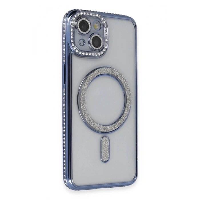 iPhone 14 Kılıf Joke Simli Magneticsafe Kılıf - Mavi