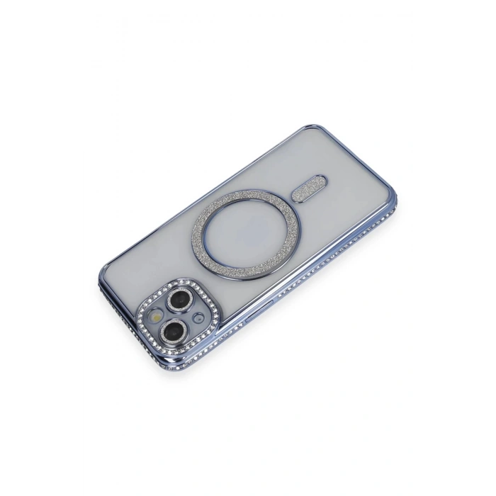 iPhone 14 Kılıf Joke Simli Magneticsafe Kılıf - Mavi