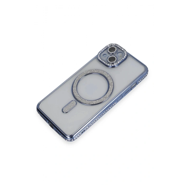 iPhone 14 Kılıf Joke Simli Magneticsafe Kılıf - Mavi