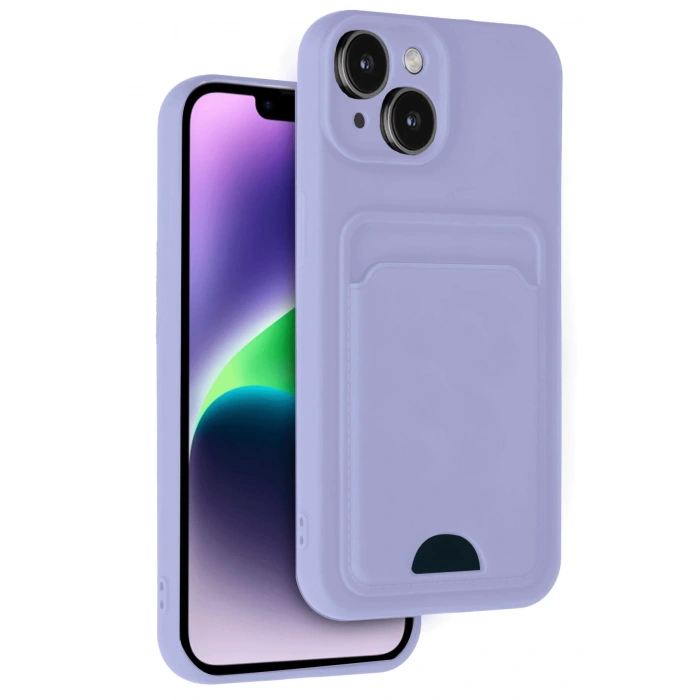 iPhone 14 Kılıf Kelvin Kartvizitli Silikon - Lila