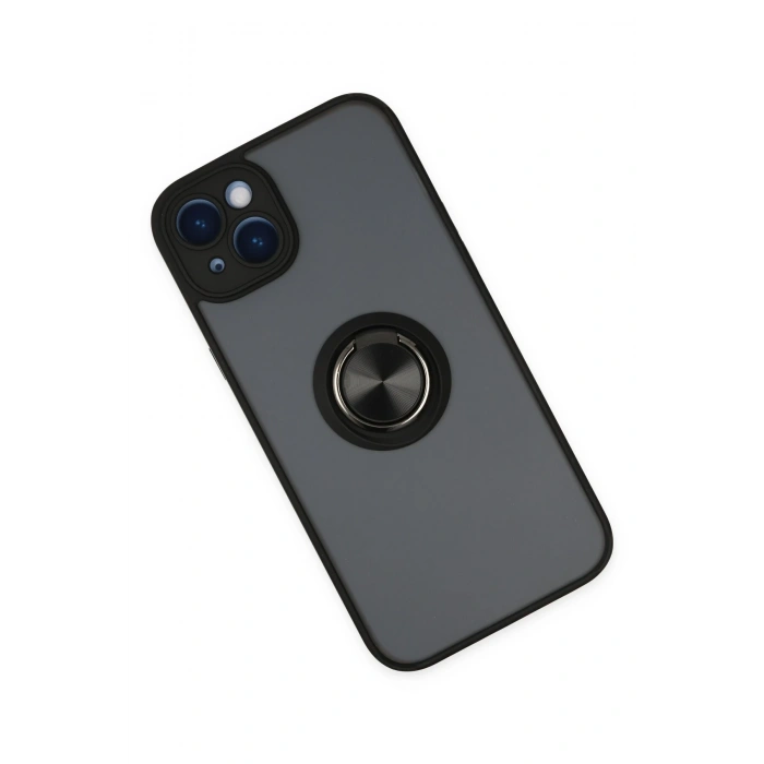 iPhone 14 Kılıf Montreal Yüzüklü Silikon Kapak - Siyah