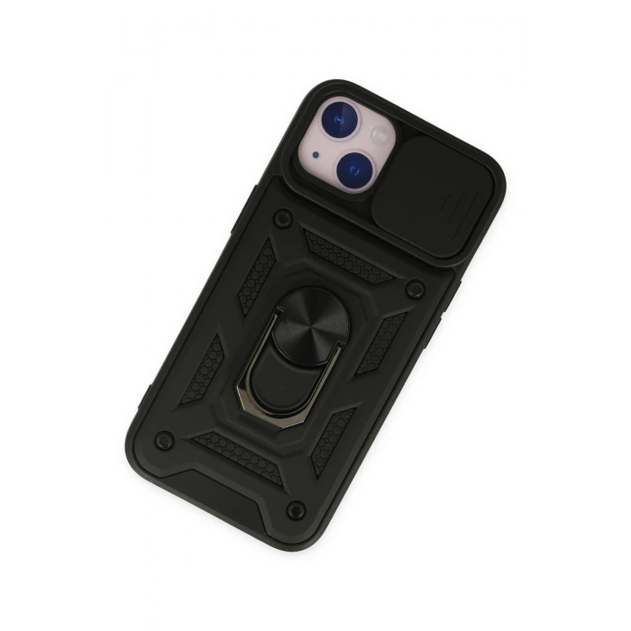 iPhone 14 Kılıf Pars Lens Yüzüklü Silikon - Siyah