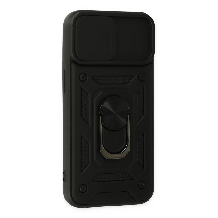 iPhone 14 Kılıf Pars Lens Yüzüklü Silikon - Siyah