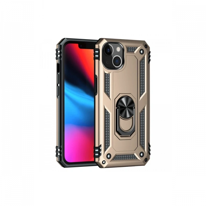 iPhone 14 Kılıf Sofya Yüzüklü Silikon Kapak - Gold