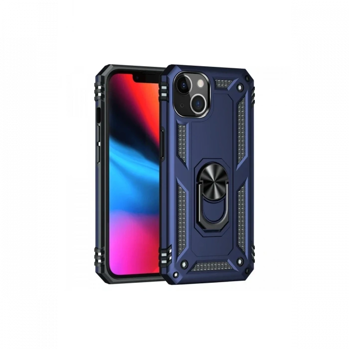 iPhone 14 Kılıf Sofya Yüzüklü Silikon Kapak - Lacivert