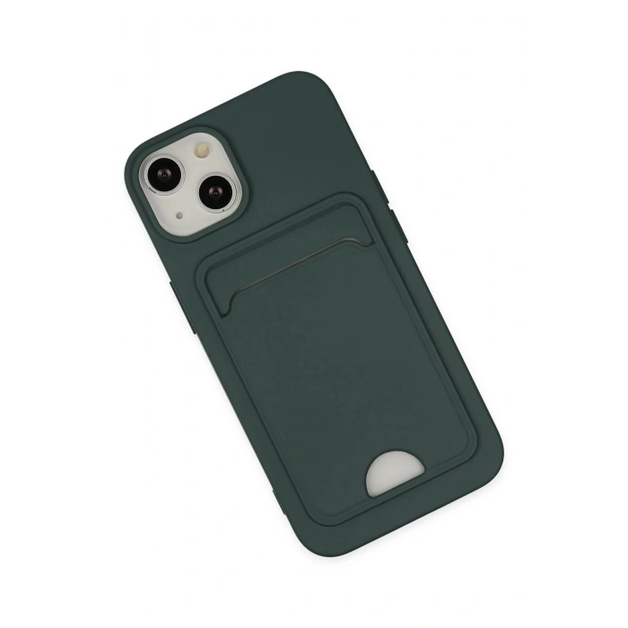 iPhone 14 Plus Kılıf Kelvin Kartvizitli Silikon - Koyu Yeşil