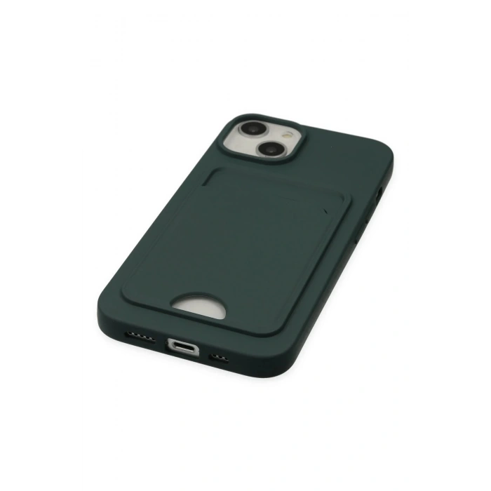 iPhone 14 Plus Kılıf Kelvin Kartvizitli Silikon - Koyu Yeşil