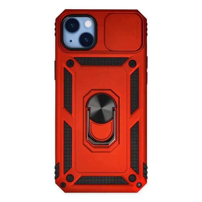 iPhone 14 Plus Kılıf Pars Lens Yüzüklü Silikon - Kırmızı