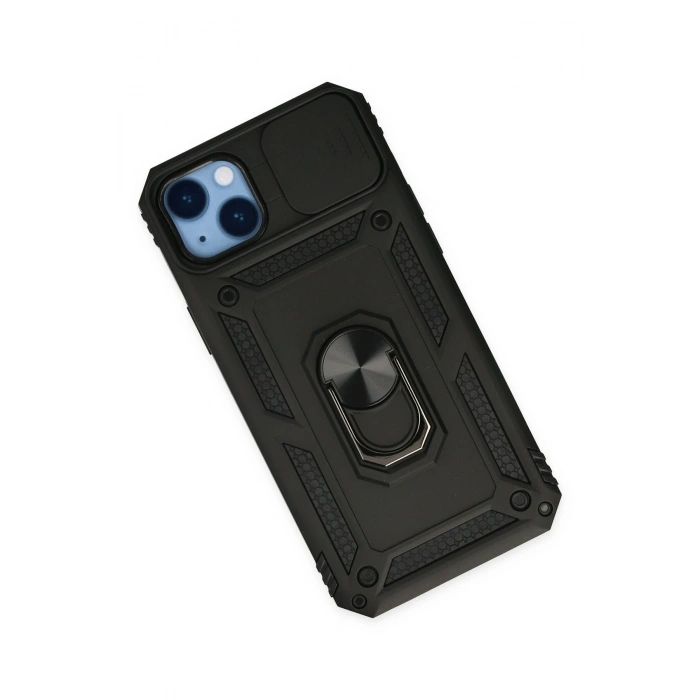 iPhone 14 Plus Kılıf Pars Lens Yüzüklü Silikon - Siyah