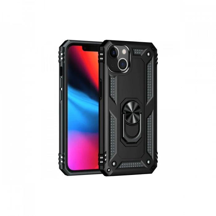 iPhone 14 Plus Kılıf Sofya Yüzüklü Silikon Kapak - Siyah