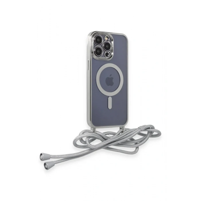 iPhone 14 Pro Kılıf Divo Lazer Askılı Magsafe Kapak - Gümüş