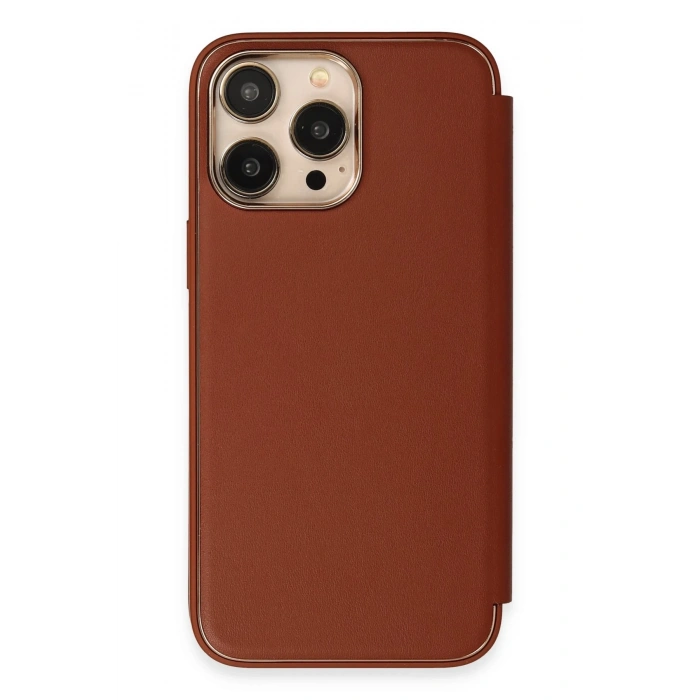 iPhone 14 Pro Kılıf Dolpin Kapaklı - Kahverengi