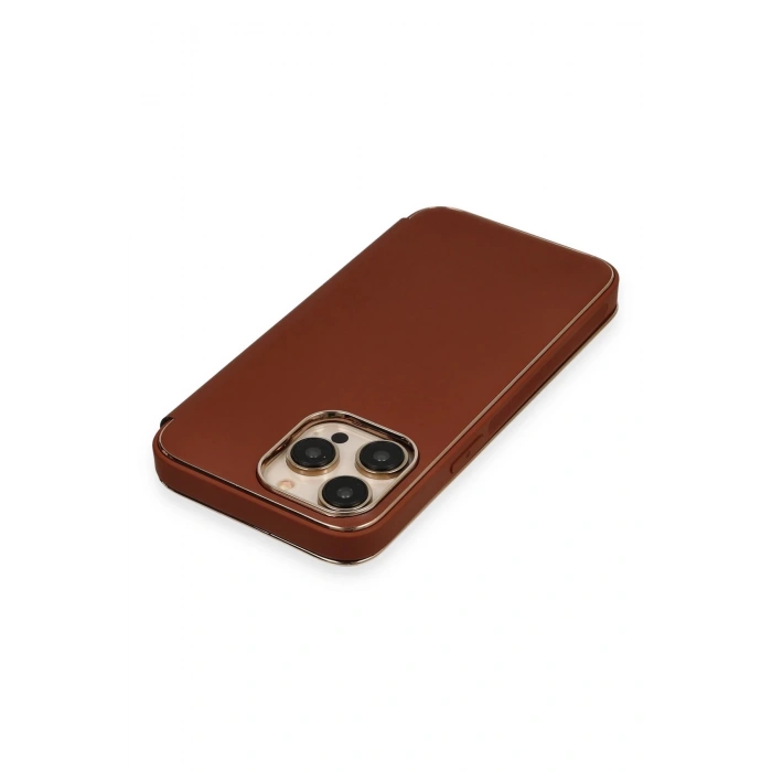 iPhone 14 Pro Kılıf Dolpin Kapaklı - Kahverengi