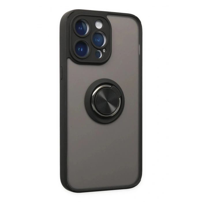 iPhone 14 Pro Kılıf Montreal Yüzüklü Silikon Kapak - Siyah