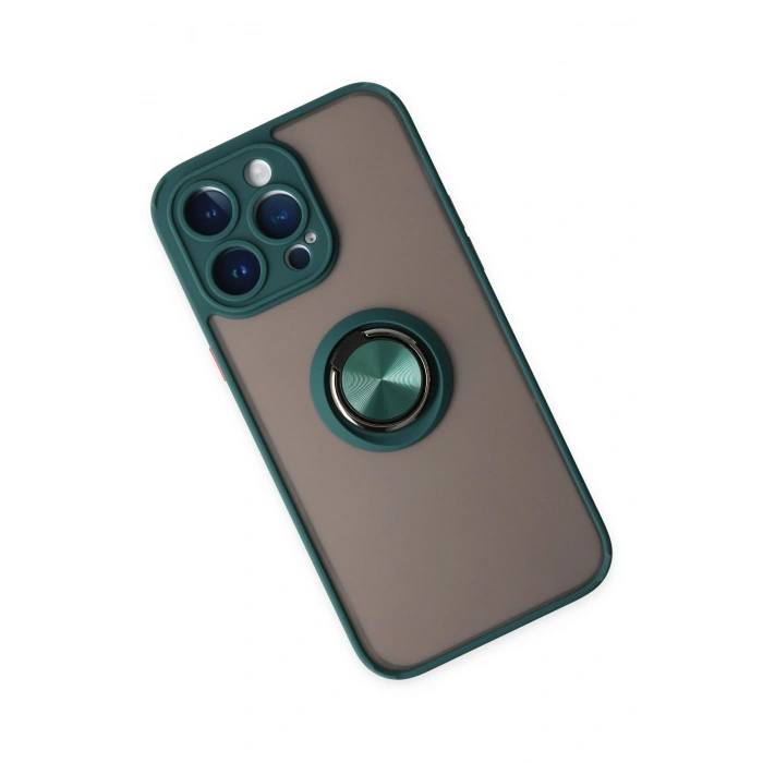 iPhone 14 Pro Kılıf Montreal Yüzüklü Silikon Kapak - Yeşil