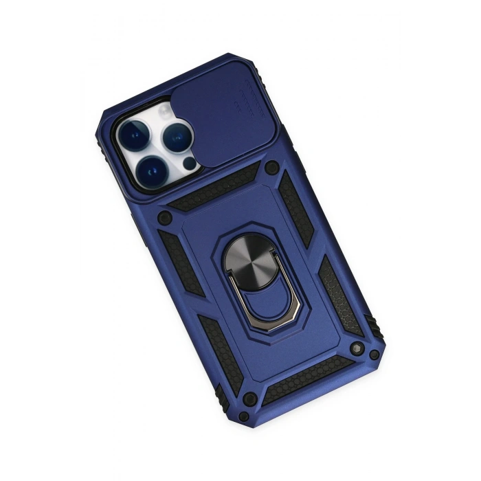 iPhone 14 Pro Kılıf Pars Lens Yüzüklü Silikon - Lacivert