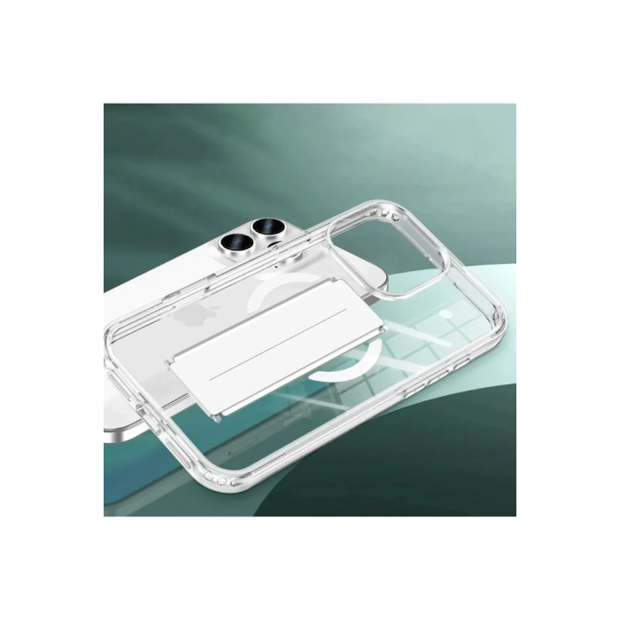 iPhone 14 Pro Max Kılıf Alfa Magsafe Standlı Kapak - Şeffaf