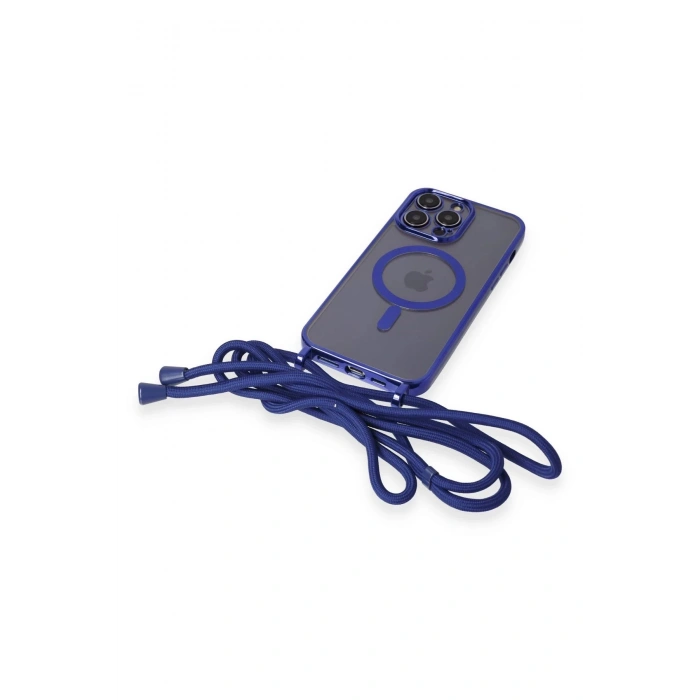 iPhone 14 Pro Max Kılıf Divo Lazer Askılı Magsafe Kapak - Mavi