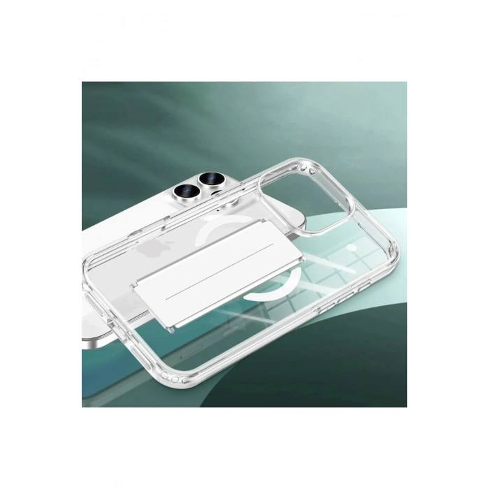 iPhone 15 Kılıf Alfa Magsafe Standlı Kapak - Şeffaf