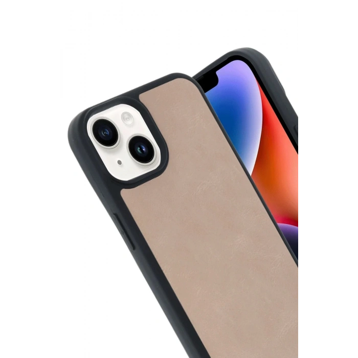 iPhone 15 Kılıf Aras Deri Kapak - Pudra