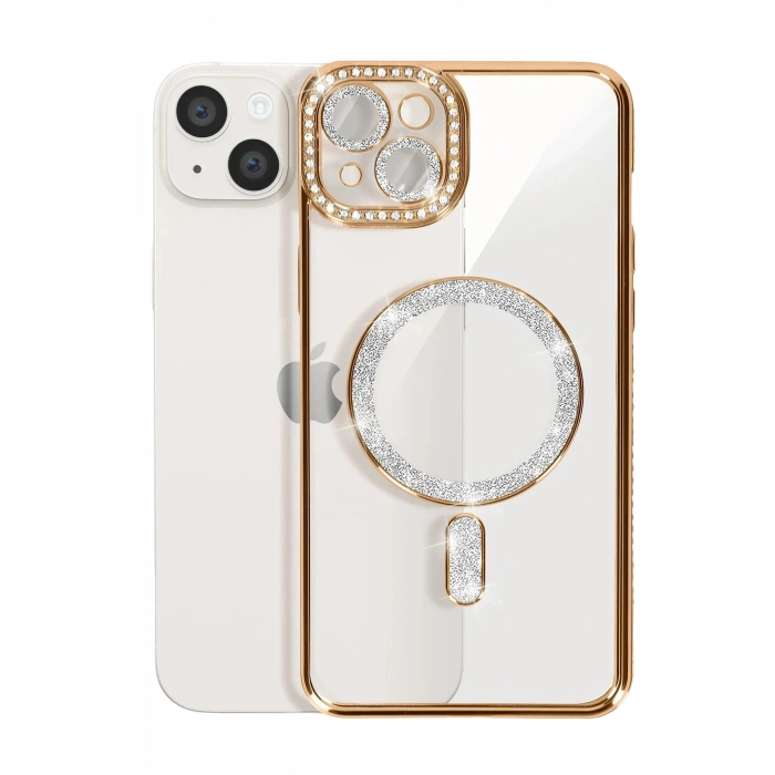 iPhone 15 Kılıf Joke Simli Magneticsafe Kılıf - Gold