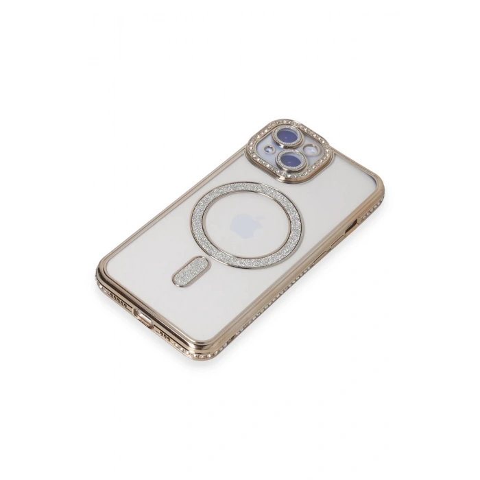 iPhone 15 Kılıf Joke Simli Magneticsafe Kılıf - Gold