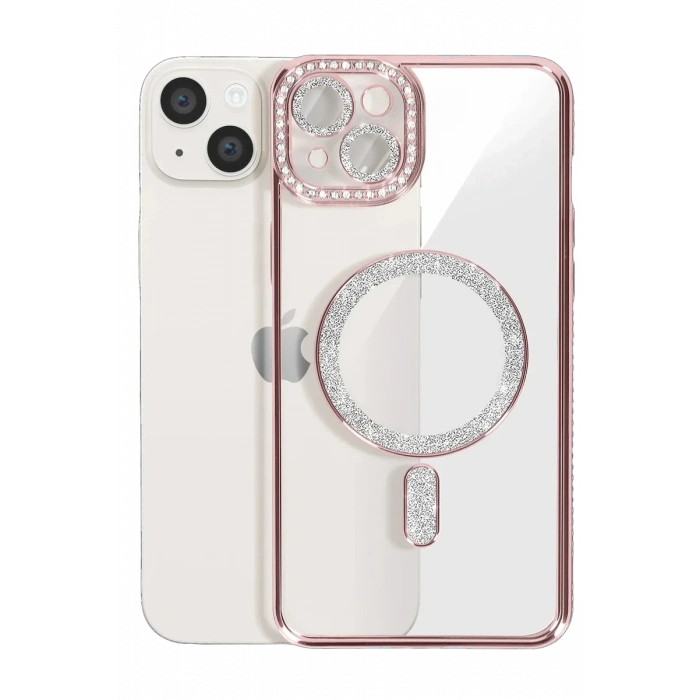 iPhone 15 Kılıf Joke Simli Magneticsafe Kılıf - Pembe