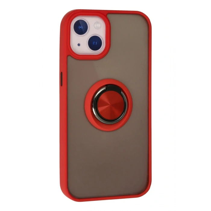 iPhone 15 Kılıf Montreal Yüzüklü Silikon Kapak - Kırmızı