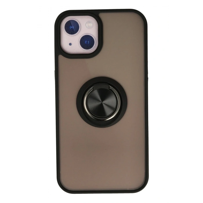 iPhone 15 Kılıf Montreal Yüzüklü Silikon Kapak - Siyah