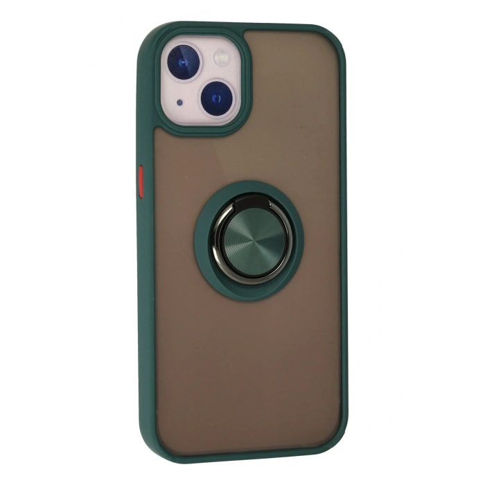 iPhone 15 Kılıf Montreal Yüzüklü Silikon Kapak - Yeşil