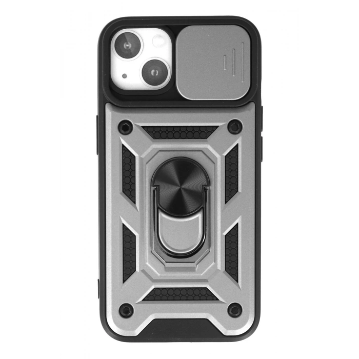 iPhone 15 Kılıf Pars Lens Yüzüklü Silikon - Gümüş