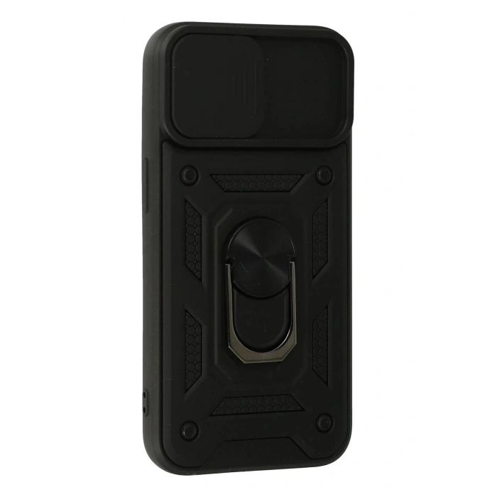 iPhone 15 Kılıf Pars Lens Yüzüklü Silikon - Siyah