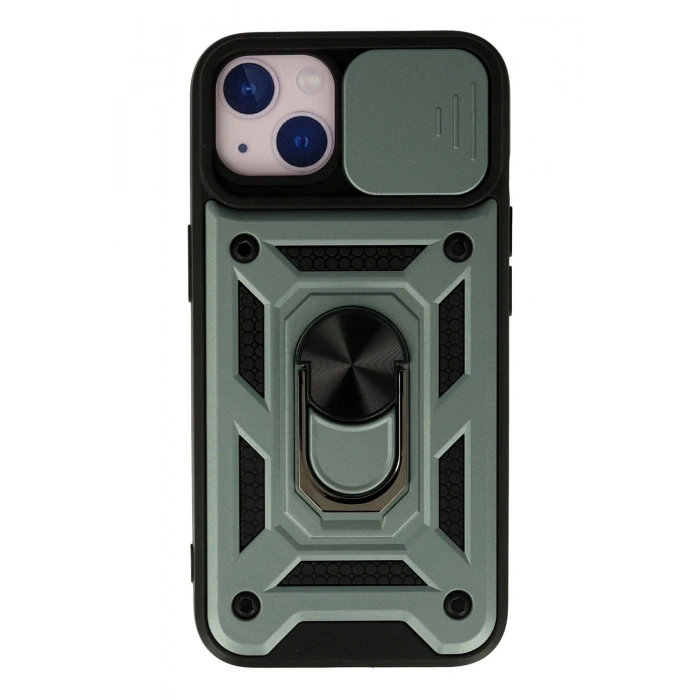 iPhone 15 Kılıf Pars Lens Yüzüklü Silikon - Yeşil