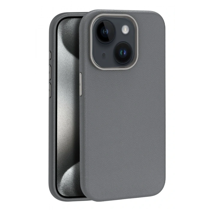 iPhone 15 Kılıf Wonder Deri Magsafe Kapak - Titan Gri
