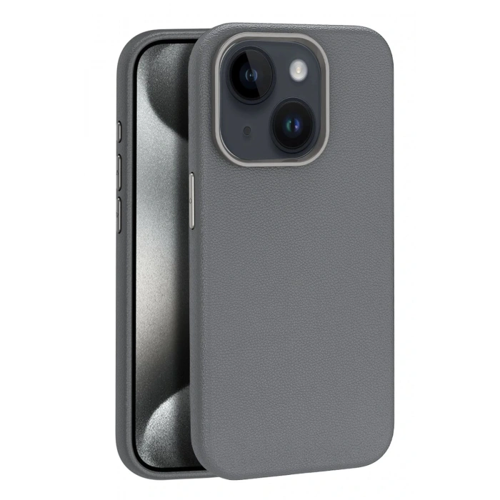 iPhone 15 Kılıf Wonder Deri Magsafe Kapak - Titan Gri