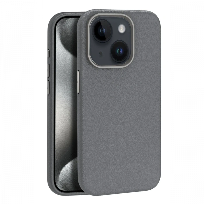 iPhone 15 Kılıf Wonder Deri Magsafe Kapak - Titan Gri