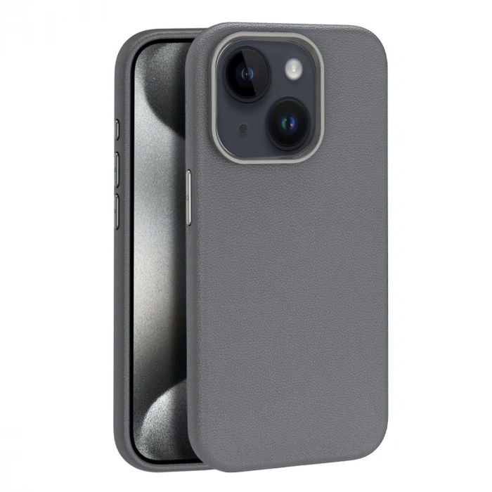 iPhone 15 Kılıf Wonder Deri Magsafe Kapak - Titan Gri